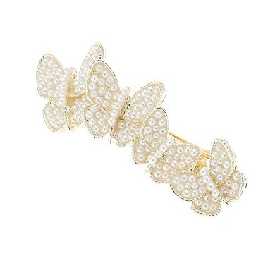 Butterfly Pearl French Barrette Hair Clips for Home Beige 1 Pc