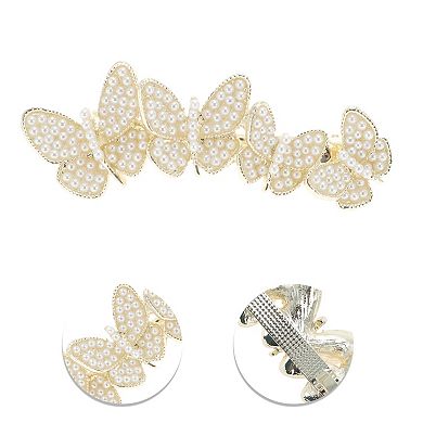 Butterfly Pearl French Barrette Hair Clips for Home Beige 1 Pc