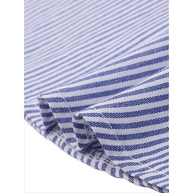 Women's Plus Size 2 Piece Outfit Set Shirts Striped Collared Button Down Cotton Blouse and Shorts
