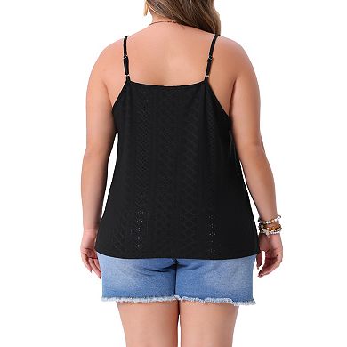 Plus Size Women's Summer Eyelet Jersey Cami V Neck Casual Sleeveless Hollow Basic Camisole Tops