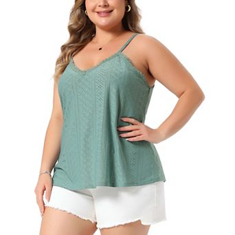 Plus Size Women's Summer Eyelet Jersey Cami V Neck Casual Sleeveless Hollow Basic Camisole Tops