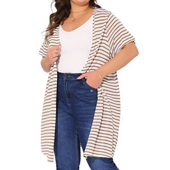 Women's Plus Size Stripe Short Sleeve Cardigans for Effortless Style