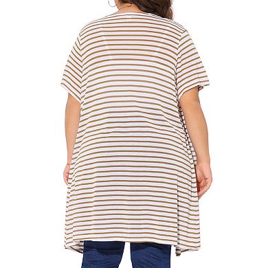 Women's Plus Size Stripe Short Sleeve Cardigans for Effortless Style
