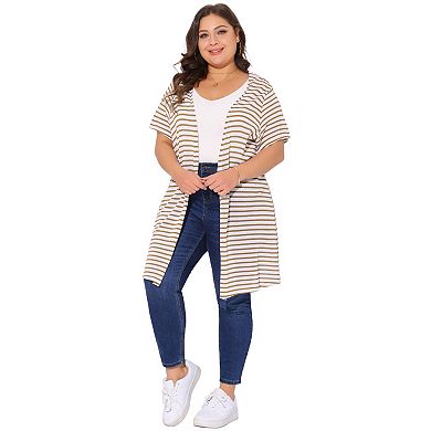 Women's Plus Size Stripe Short Sleeve Cardigans for Effortless Style