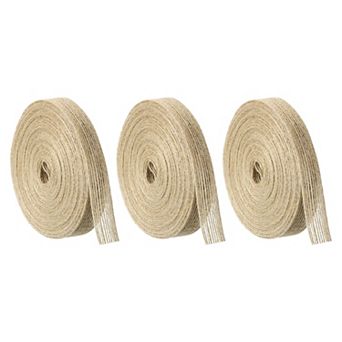 3 Rolls Natural Burlap Fabric Ribbon 5/8 Inch Burlap Wired Ribbon Tan Jute Linen Rustic Ribbon Rolls