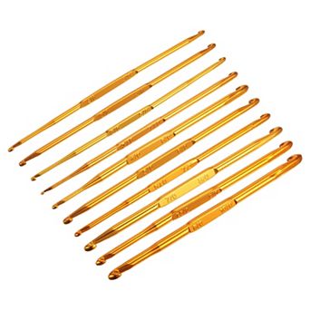 Double End Crochet Hooks 2/0 to 10/0 Aluminum Golden Tone Knitting Needles Crocheting Stitch 10 pc