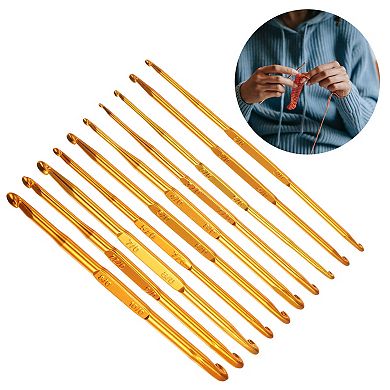 Double End Crochet Hooks 2/0 to 10/0 Aluminum Golden Tone Knitting Needles Crocheting Stitch 10Pcs