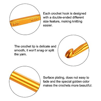 Double End Crochet Hooks 2/0 to 10/0 Aluminum Golden Tone Knitting Needles Crocheting Stitch 10Pcs