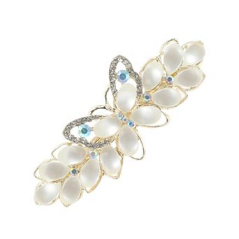 Butterfly Wings French Barrette Hair Clips for Home Gold Tone White 1 pc