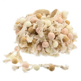 5 Yards Pom Pom Ball Fringe Trim, Ribbon Sewing DIY Crafts Accessory for Decoration, Beige