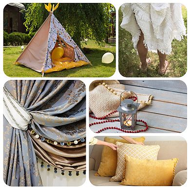 5 Yards Pom Pom Ball Fringe Trim, Ribbon Sewing DIY Crafts Accessory for Decoration, Beige