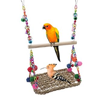 Cockatiel Toys, Seagrass Woven Parrot Platform Bird Climbing Hammock Bird Perch Stand Chewing Toys