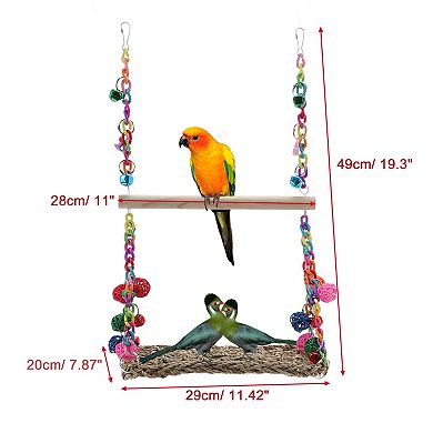 Cockatiel Toys, Seagrass Woven Parrot Platform Bird Climbing Hammock Bird Perch Stand Chewing Toys