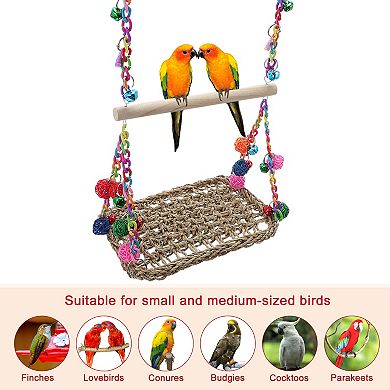 Cockatiel Toys, Seagrass Woven Parrot Platform Bird Climbing Hammock Bird Perch Stand Chewing Toys