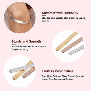 Bracelet Blanks 1/4 x 6inch, 16Pcs Bangle Blanks Cuff Bracelet Blanks Stainless Steel, 3 Colors