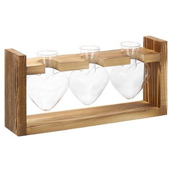 Propagation Vases for Plants with Wooden Stand, Heart Shaped Glass Vase for Home Office Decor