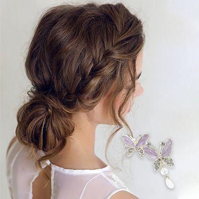 Butterfly Pendant French Barrette Hair Clips for Home Purple 1 Pc