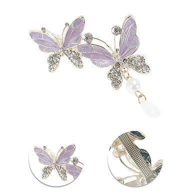 Butterfly Pendant French Barrette Hair Clips for Home Purple 1 Pc