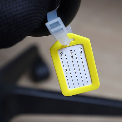Rectangle Shape Plastic Bag Name Label Luggage Tag 20 Pcs Yellow White