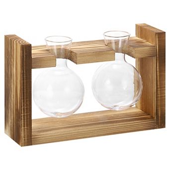 Propagation Vases for Plants with Wooden Stand, Glass Vase for Home Office Desktop Decor