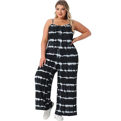 Women's Plus Size Jumpsuit Adjustable Strap Sleeveless Stretchy Wide Leg Long Pants Romper Summer