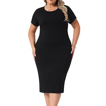 Plus Size Women's Short Sleeve Crew Neck Casual Sundress Midi Bodycon Casual t Shirt Dress