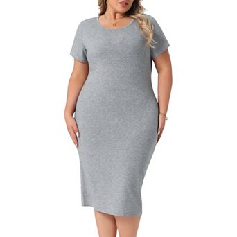 Plus Size Women's Short Sleeve Crew Neck Casual Sundress Midi Bodycon Casual t Shirt Dress