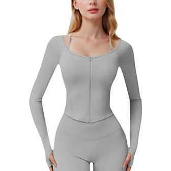 Women's Long Sleeve Zip-Up Top with Thumbholes