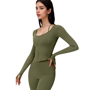 Women's Long Sleeve Zip-Up Top with Thumbholes