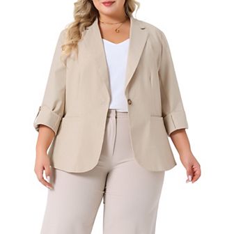 Women's Plus Size Linen Cotton Blazers Button Lightweight Office Work Business Suit Jackets
