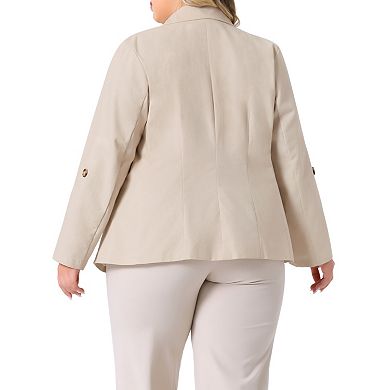 Women's Plus Size Linen Cotton Blazers Button Lightweight Office Work Business Suit Jackets