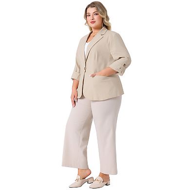 Women's Plus Size Linen Cotton Blazers Button Lightweight Office Work Business Suit Jackets
