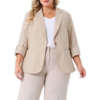 Women's Plus Size Linen Cotton Blazers Button Lightweight Office Work Business Suit Jackets
