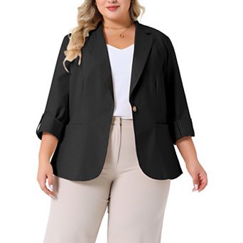 Women's Plus Size Linen Cotton Blazers Button Lightweight Office Work Business Suit Jackets