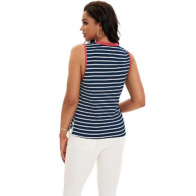 Striped Tank Tops Color Block Side Slits Crewneck Summer Tops Casual Sleeveless Shirts