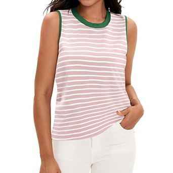 Striped Tank Tops Color Block Side Slits Crewneck Summer Tops Casual Sleeveless Shirts