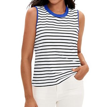 Striped Tank Tops Color Block Side Slits Crewneck Summer Tops Casual Sleeveless Shirts