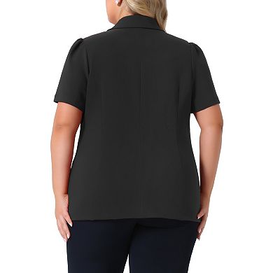 Plus Size Women Blazers Short Sleeve Notched Lapel Single Breasted Office Blazer Jackets