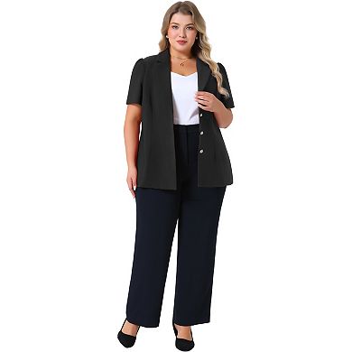 Plus Size Women Blazers Short Sleeve Notched Lapel Single Breasted Office Blazer Jackets