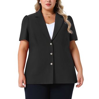 Plus Size Women Blazers Short Sleeve Notched Lapel Single Breasted Office Blazer Jackets