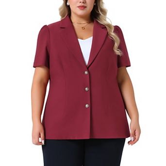 Plus Size Women Blazers Short Sleeve Notched Lapel Single Breasted Office Blazer Jackets