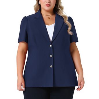 Plus Size Women Blazers Short Sleeve Notched Lapel Single Breasted Office Blazer Jackets