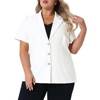 Plus Size Women Blazers Short Sleeve Notched Lapel Single Breasted Office Blazer Jackets