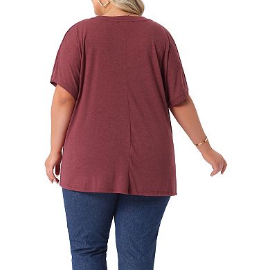 Plus Size Women's Crew Neck Short Sleeve Tops Loose Fit Summer T-Shirt Tee Tops with Pocket Casual