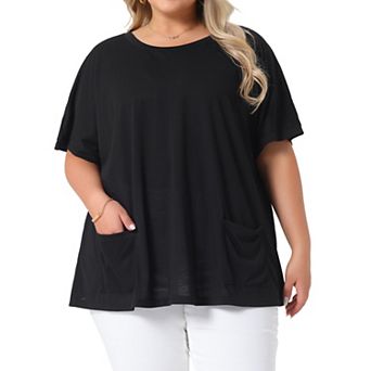 Plus Size Women's Crew Neck Short Sleeve Tops Loose Fit Summer T-Shirt Tee Tops with Pocket Casual
