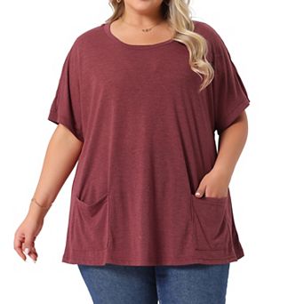 Plus Size Women's Crew Neck Short Sleeve Tops Loose Fit Summer T-Shirt Tee Tops with Pocket Casual
