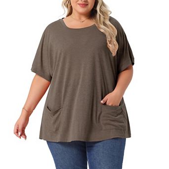 Plus Size Women's Crew Neck Short Sleeve Tops Loose Fit Summer T-Shirt Tee Tops with Pocket Casual