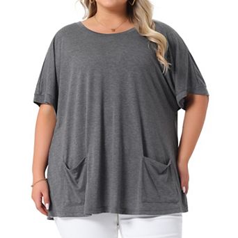 Plus Size Women's Crew Neck Short Sleeve Tops Loose Fit Summer T-Shirt Tee Tops with Pocket Casual