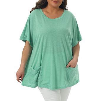 Plus Size Women's Crew Neck Short Sleeve Tops Loose Fit Summer T-Shirt Tee Tops with Pocket Casual