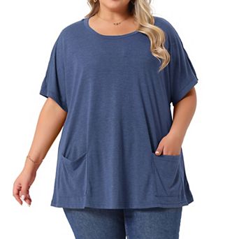 Plus Size Women's Crew Neck Short Sleeve Tops Loose Fit Summer T-Shirt Tee Tops with Pocket Casual